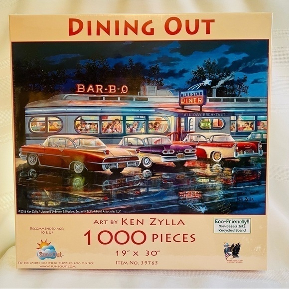Jigsaw Puzzle DINING OUT 1000 Pc Panorama puzzle SunsOut NEW SEALED Made in USA - Picture 1 of 5
